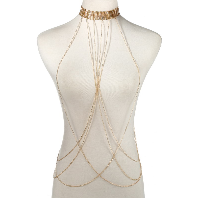 Body Jewelry For Sale - Gold Color Body Chain Women Rhinestone