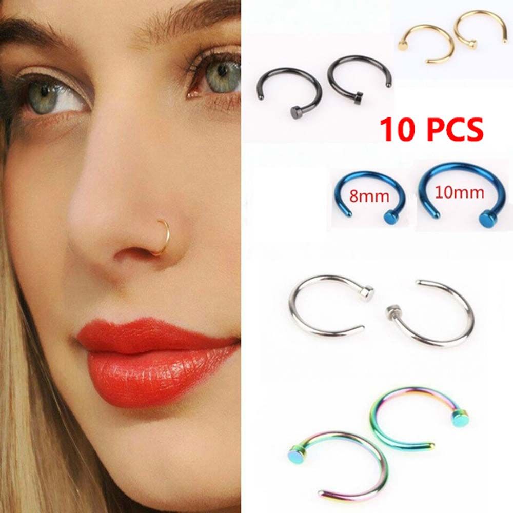 Body Jewelry Lip Ring - 10 Pcs Thin Stainless Steel For